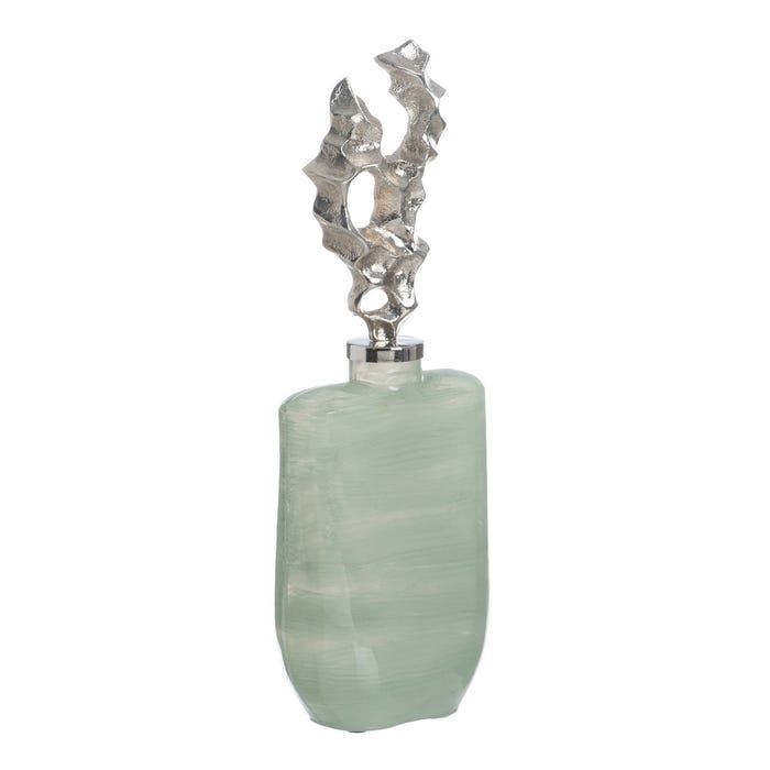 Garrafa de vidro decorativa verde-prateada 16 x 10 x 46 cm