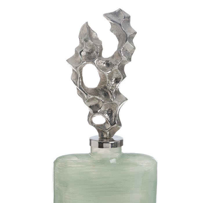 Garrafa de vidro decorativa verde-prateada 16 x 10 x 46 cm
