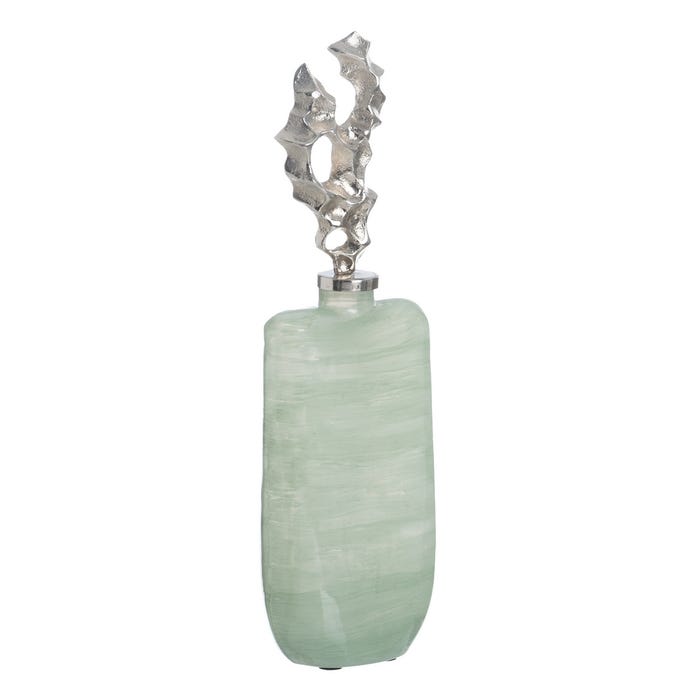 Garrafa de vidro decorativa verde-prateada 16 x 9 x 54 cm