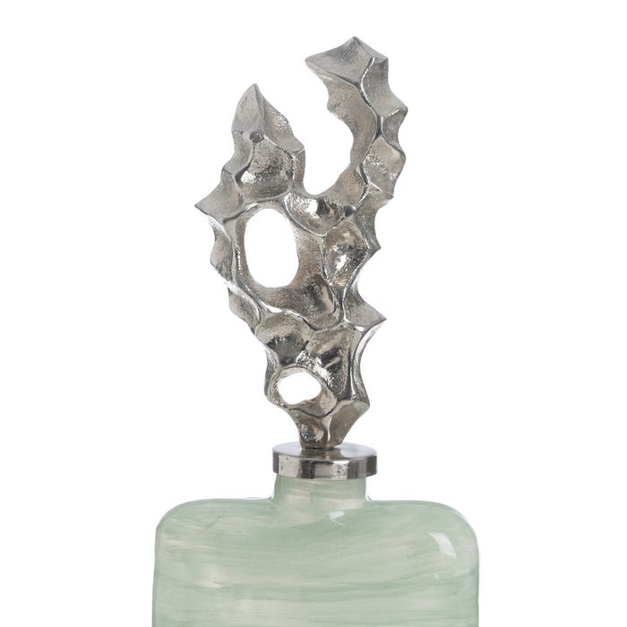 Garrafa de vidro decorativa verde-prateada 16 x 9 x 54 cm