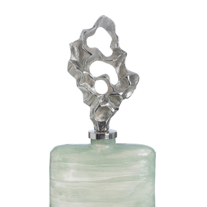 Garrafa de vidro decorativa verde-prateada 19 x 13 x 62 cm