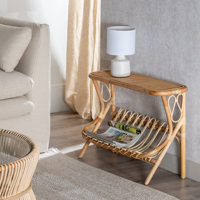 Mesa porta-revistas de vime natural para sala de estar 70 x 30 x 50 cm