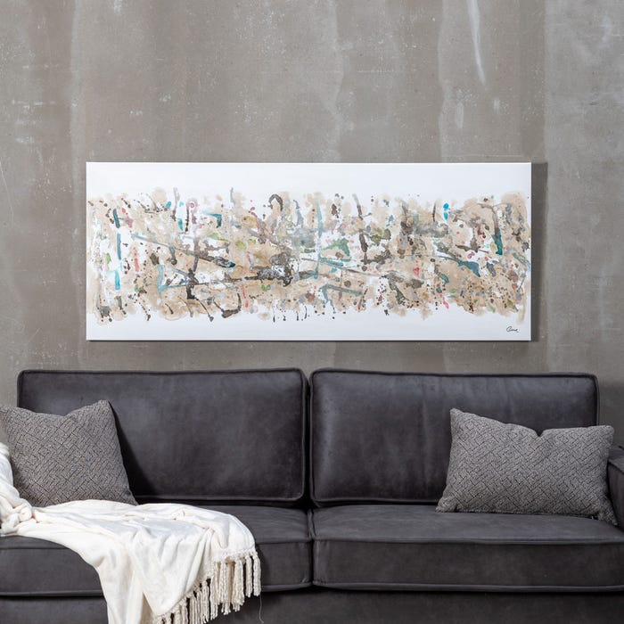 Pintura abstrata pintada à mão sobre tela em moldura de madeira