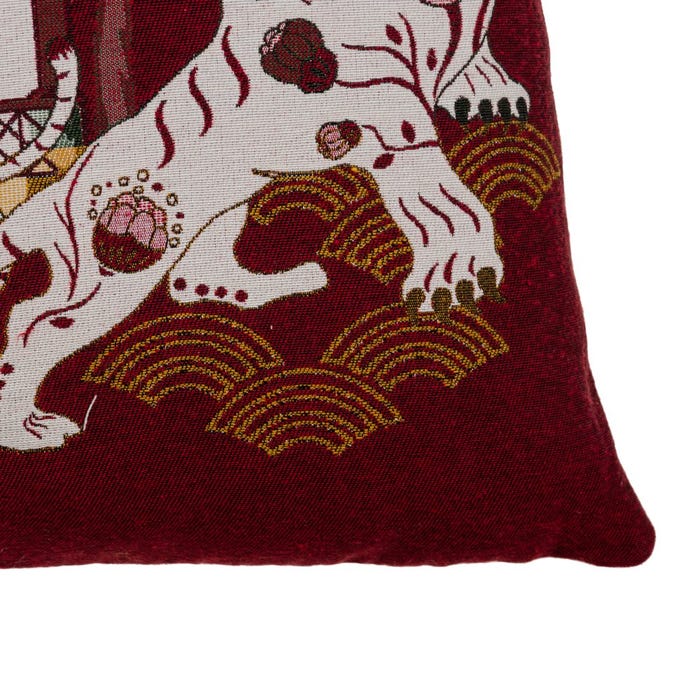 Burgundy Tigers Cushion Cotton / Polyester 45 x 45 cm