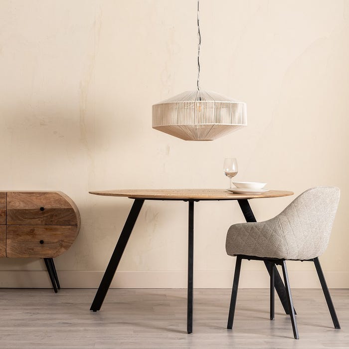 Mesa Comedor Natural-Negro Madera-Hierro 130 X 130 X 77 Cm