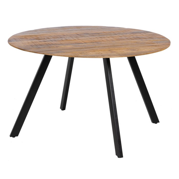 Mesa Comedor Natural-Negro Madera-Hierro 130 X 130 X 77 Cm