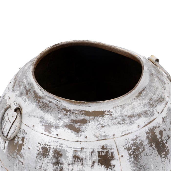 Vasija Blanco Rozado Metal Decoración 48 X 48 X 43 Cm