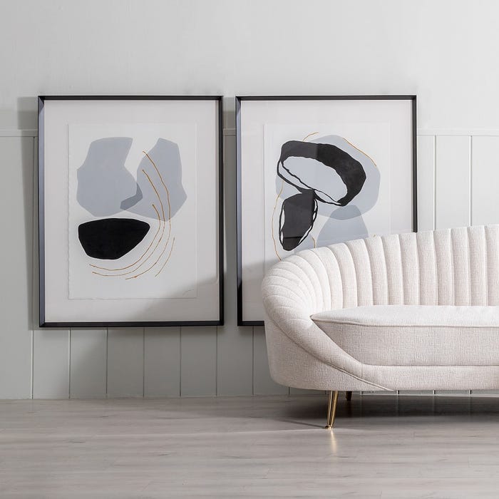 Pintura abstrata pintada à mão sobre tela em moldura.