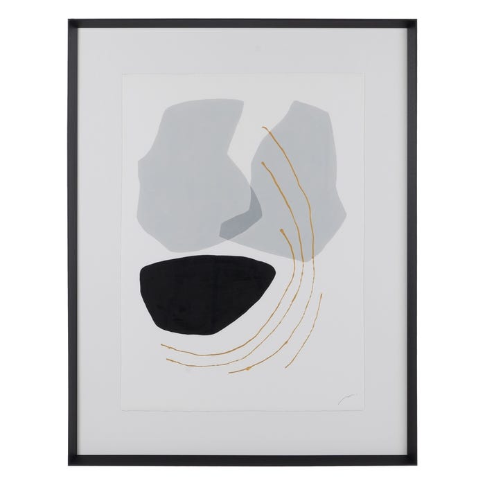 Pintura abstrata pintada à mão sobre tela em moldura.