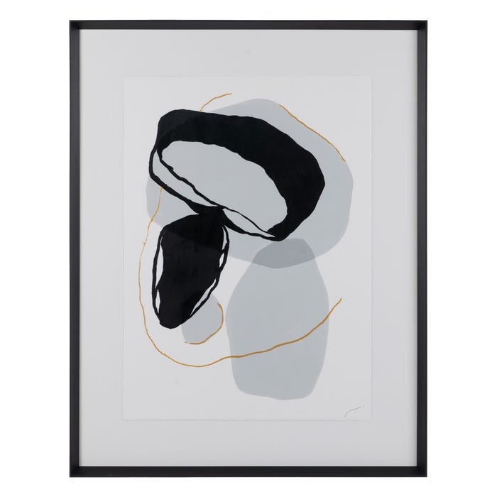 Pintura abstrata pintada à mão sobre tela em moldura.