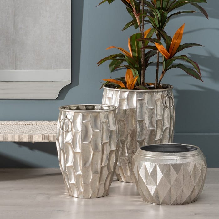 Decoração de vaso de flores de metal prateado 30 x 30 x 44,50 cm