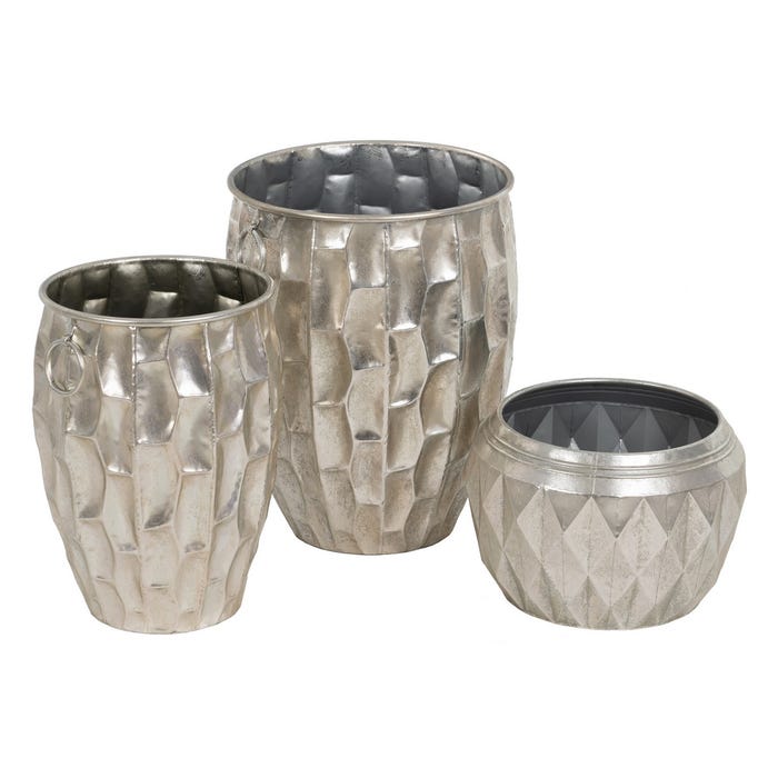 Decoração de vaso de flores de metal prateado 39 x 39 x 51 cm