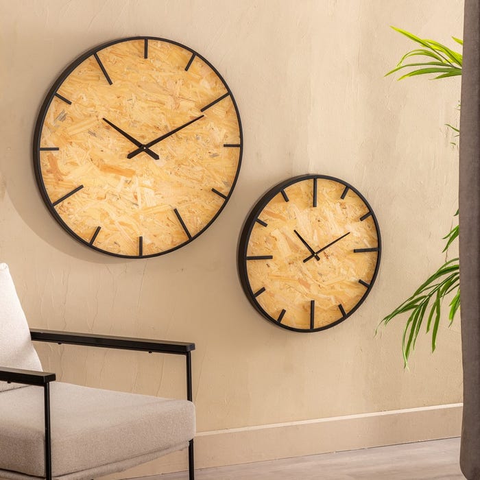 Reloj Natural-Negro Dm-Metal Decoración 60 X 4,50 X 60 Cm