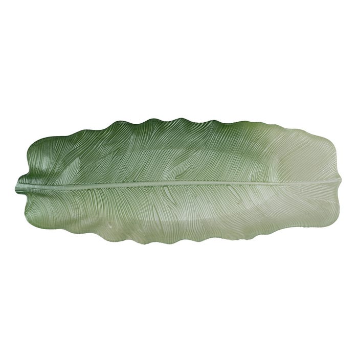 Bandeja Hoja Verde Cristal Decoración 40 Cm