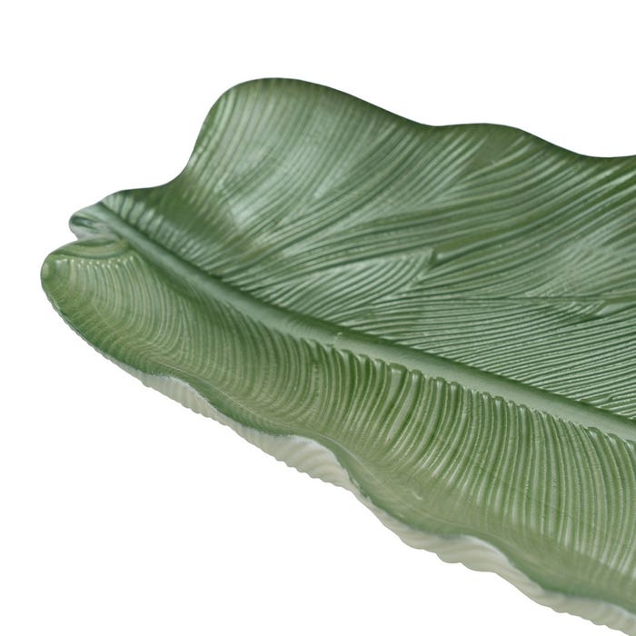 Bandeja Hoja Verde Cristal Decoración 40 Cm