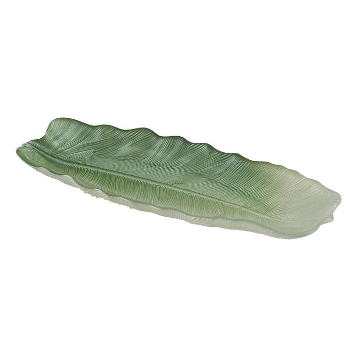 Bandeja Hoja Verde Cristal Decoración 40 Cm