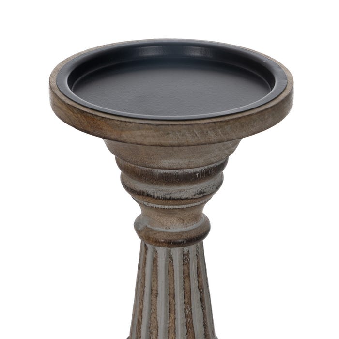 Decoração de castiçal de madeira e metal 18 x 18 x 53,30 cm