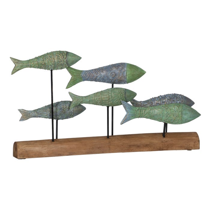 Figura Peces Madera-Hierro Decoración 56 X 7 X 31 Cm