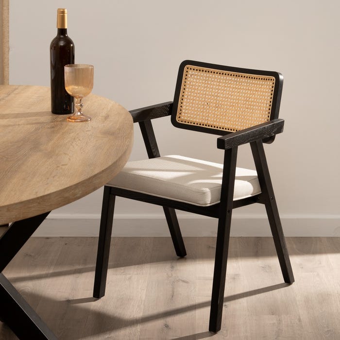 Silla Brazos Negro Madera / Fibra Salón 56 X 55 X 80 Cm