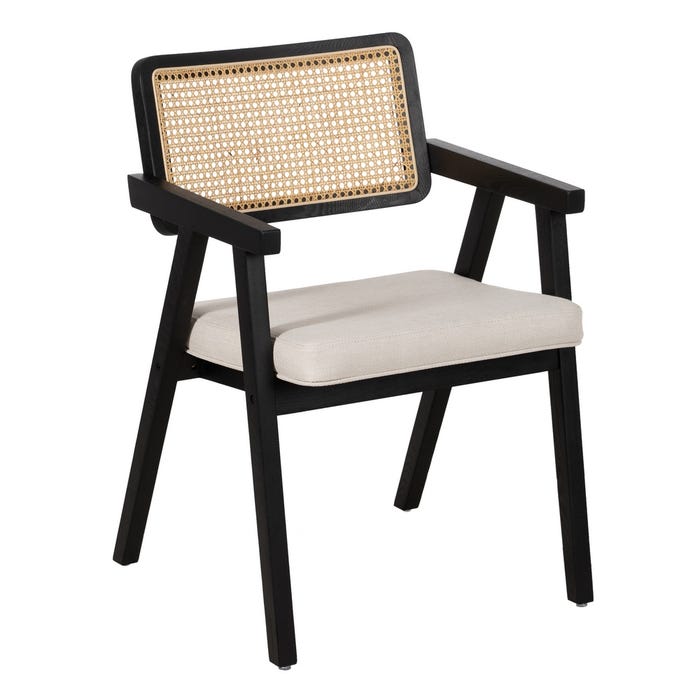 Silla Brazos Negro Madera / Fibra Salón 56 X 55 X 80 Cm