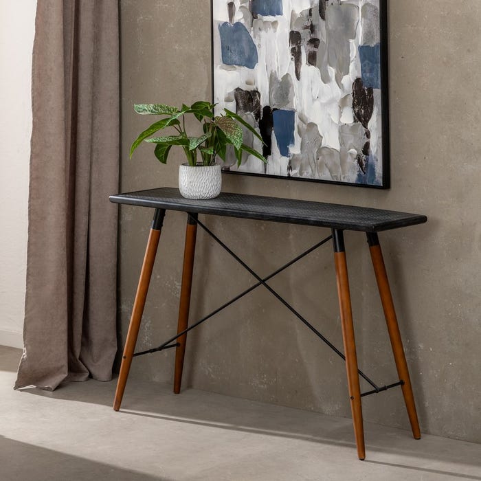 Consola Preto-Natural Dm-Metal 120 X 38 X 81 Cm