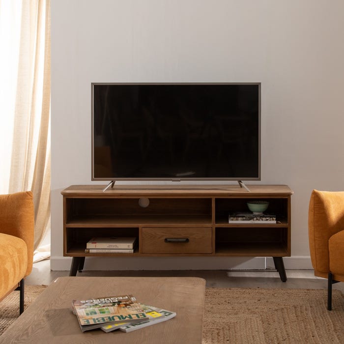 Natural-Black Wood-Metal TV Cabinet 150 x 41 x 59 cm