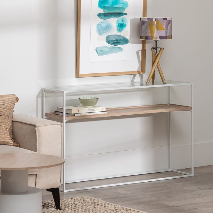 Consola Natural-Blanco Dm-Metal 120 X 30 X 75 Cm