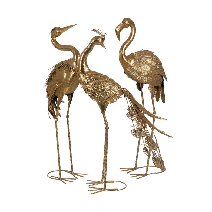 Figura Garza Oro Metal Decoración 24 X 19 X 87 Cm