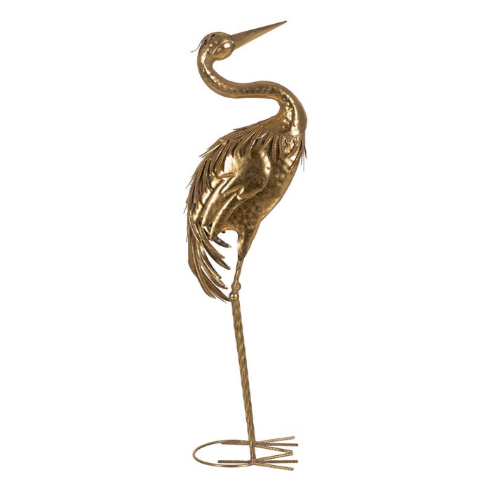 Figura Garza Oro Metal Decoración 24 X 19 X 87 Cm