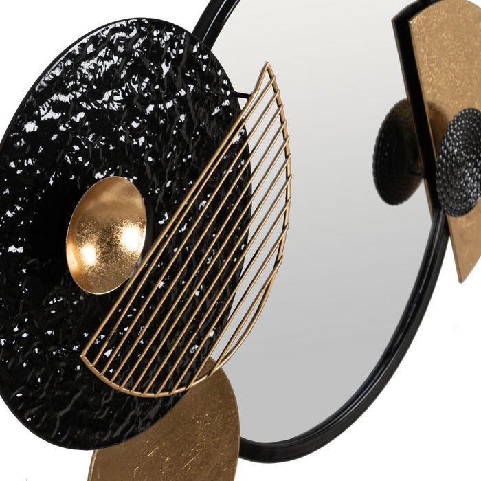 Mural Pared Espejo Negro-Oro Metal 83,20 X 5,10 X 54 Cm