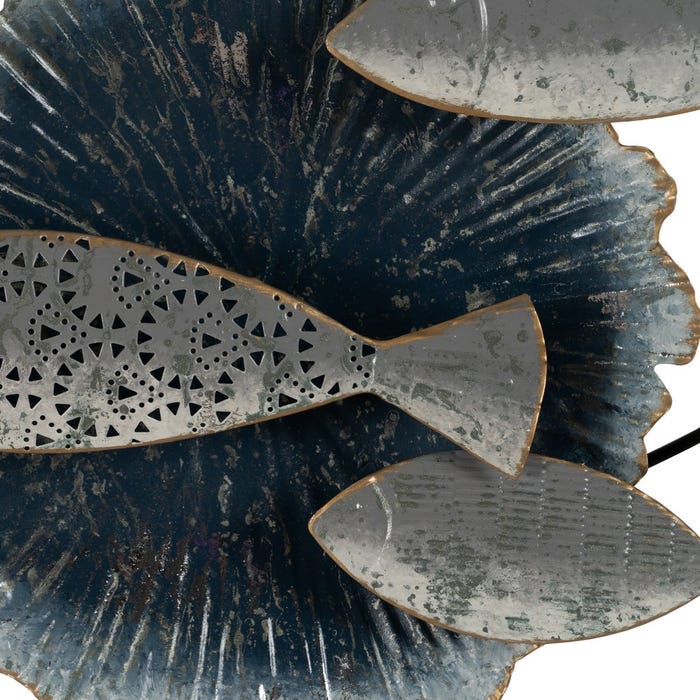 Mural Pared Peces Azul-Plata Metal 127,60 X 6,40 X 42,50 Cm