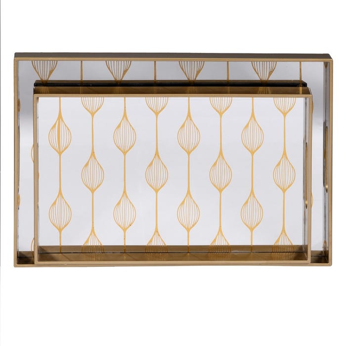 S/2 Bandejas Plata-Oro Pvc-Espejo 45 X 31 X 4,20 Cm