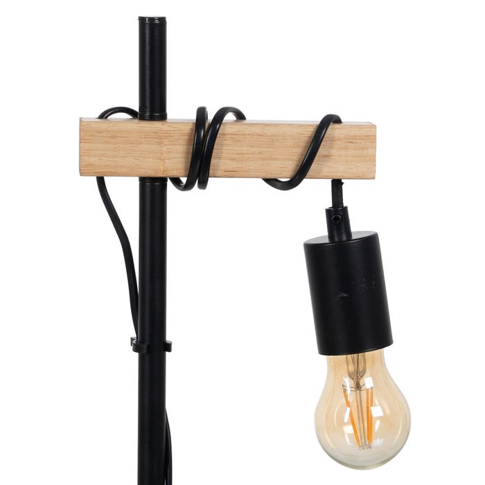 Black-Natural Metal-Wood Table Lamp 16 X 13 X 52 Cm