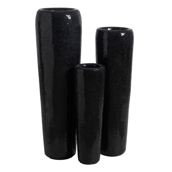 Decoração de vaso de fibra de vidro preta 30 x 30 x 109,50 cm