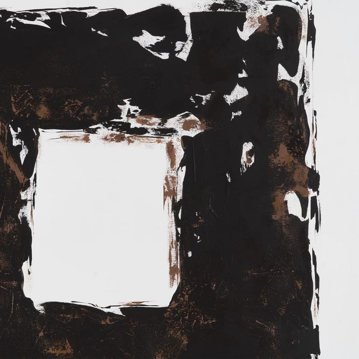 Pintura abstrata pintada à mão sobre tela em moldura de madeira.