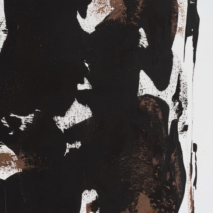 Pintura abstrata pintada à mão sobre tela em moldura de madeira.