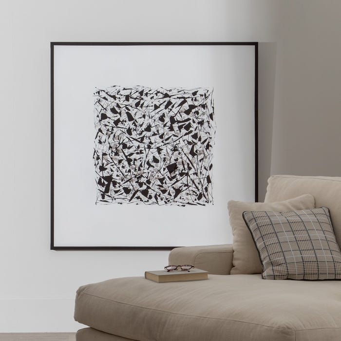 Pintura abstrata pintada à mão sobre tela de algodão e montada em moldura de madeira, pronta para pendurar