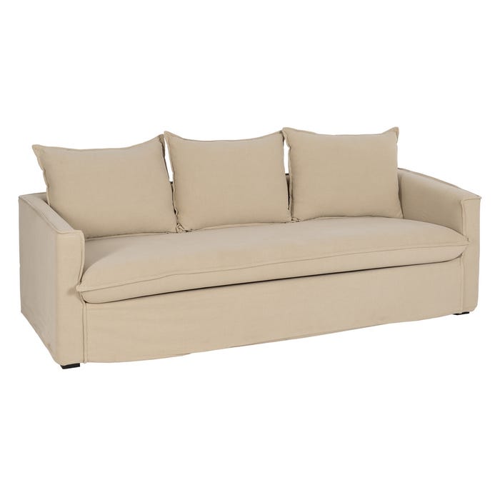 Sofá 3 Plazas Beige Tejido-Madera 220 X 95 X 90 Cm