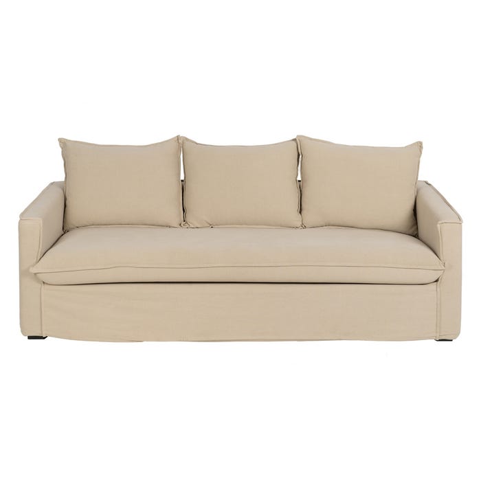 Sofá 3 Plazas Beige Tejido-Madera 220 X 95 X 90 Cm