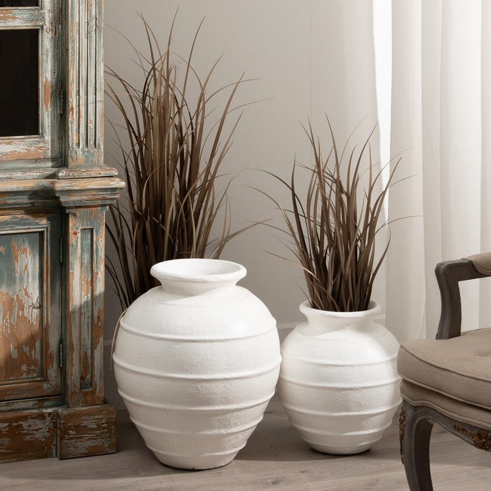 Jarrón Blanco Fibra De Cemento 45 X 45 X 51 Cm