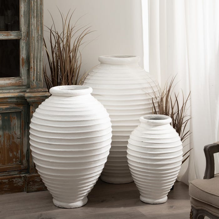 Jarrón Blanco Fibra De Cemento 72 X 72 X 100 Cm