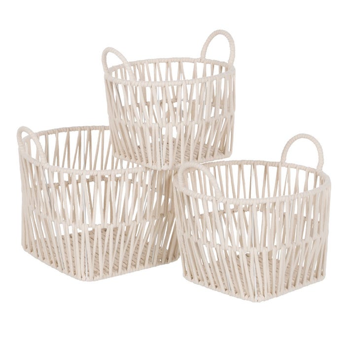 S/3 Cestos Blanco Algodón Decoración 38 X 38 X 32 Cm