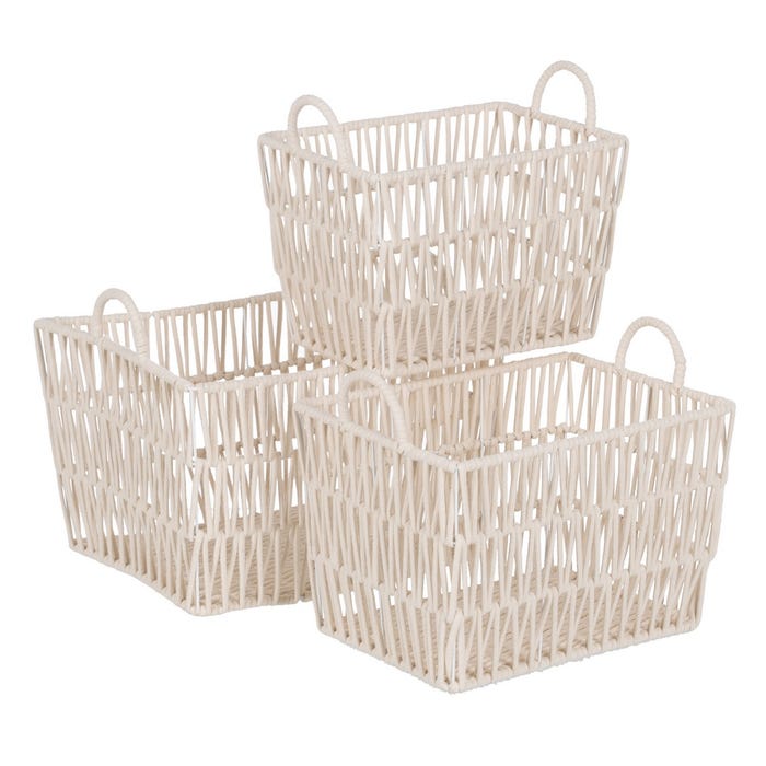 S/3 Cestos Blanco Algodón Decoración 45 X 35 X 36 Cm