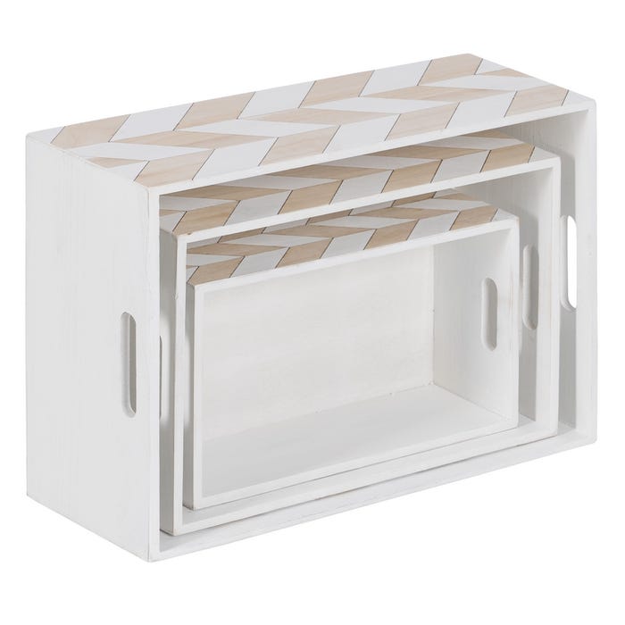 S/3 Cajas Blanco-Natural Madera Paulonia 44 X 31 X 18 Cm