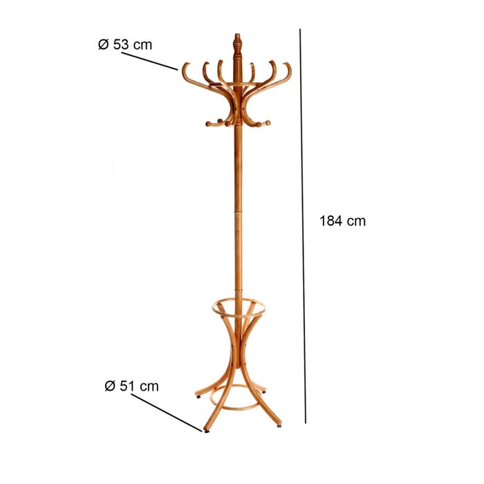 Thonet Poplar and Birch Oak Coat Rack 51 x 51 x 184 cm