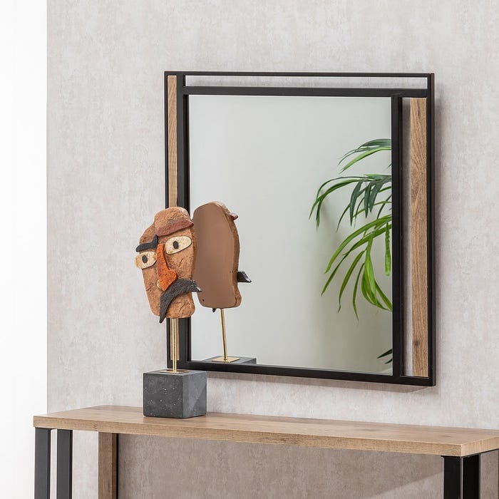 Espelho Natural-Preto Dm-Metal 70 X 2 X 70 Cm