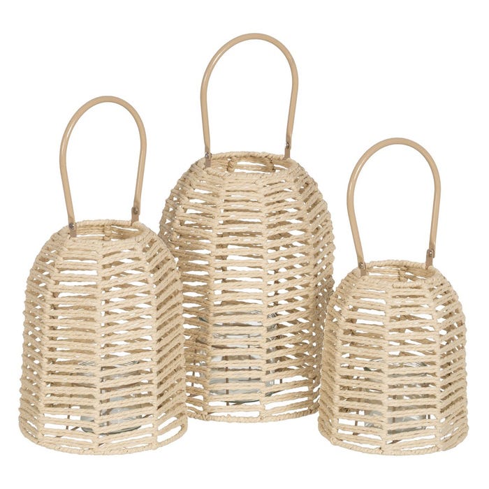 Natural Paper-Metal Candle Holder Lantern 23 X 23 X 30.50 Cm