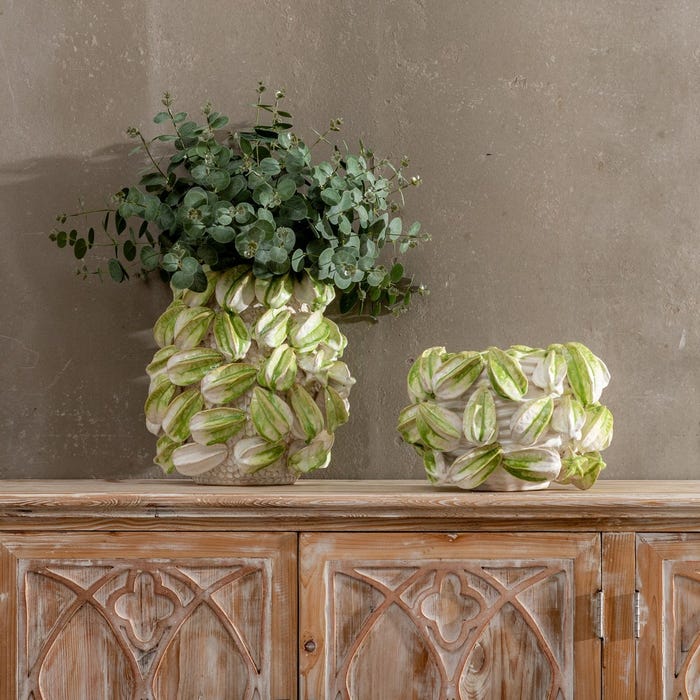 Vaso Cerâmico Verde-Branco Decoração 33,50 X 33 X 23 Cm