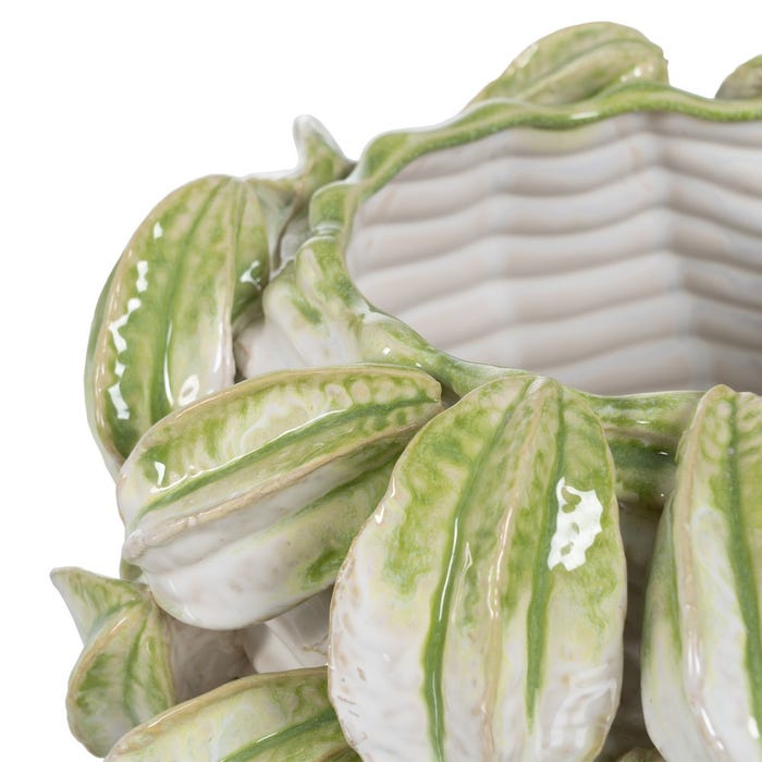 Vaso Cerâmico Verde-Branco Decoração 33,50 X 33 X 23 Cm