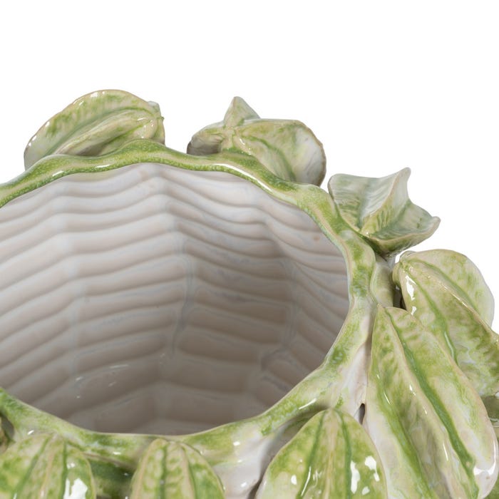 Vaso Cerâmico Verde-Branco Decoração 33,50 X 33 X 23 Cm